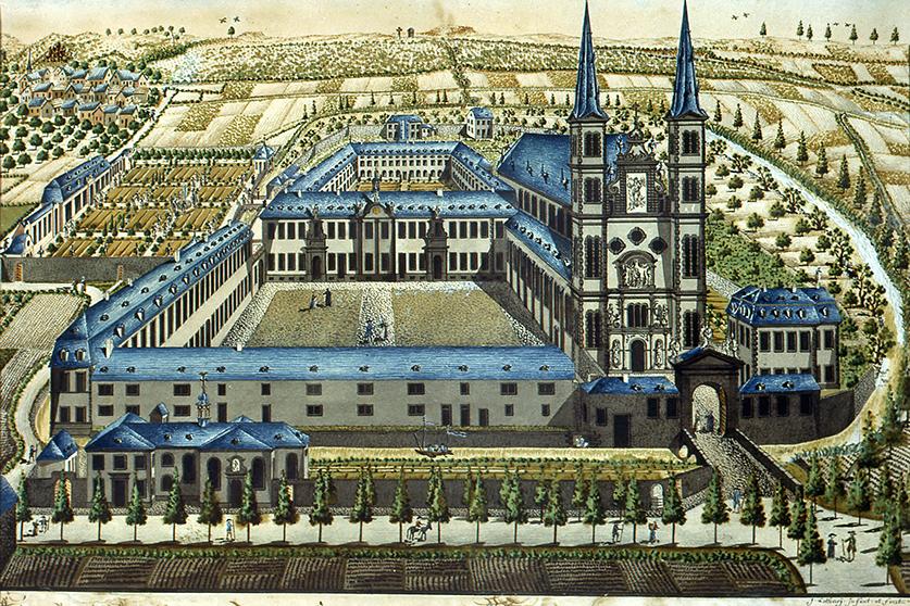 Ansicht der Reichsabtei St. Maximin im Jahr 1794 - rechts die Basilika