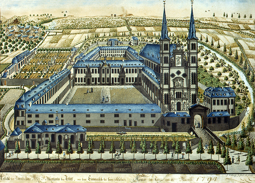 Ansicht der Reichsabtei St. Maximin im Jahr 1794 - rechts die Basilika